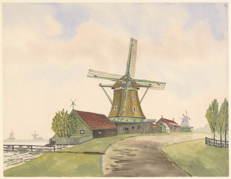 Landscape with windmill, oil on canvas by Johannes Nicolaas Eijman