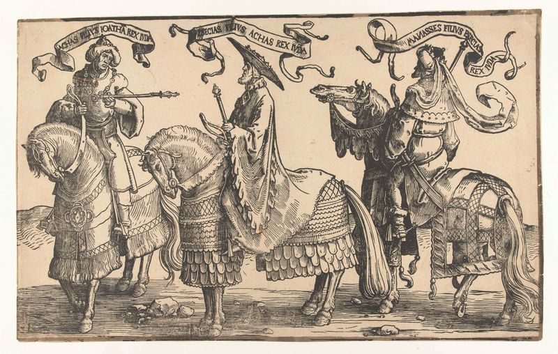 Cena religiosa com figuras em têxteis, pintura a óleo de Lucas van Leyden