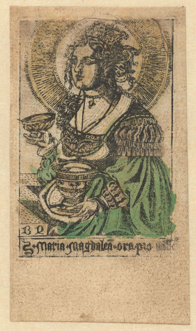 Grabado de María Magdalena por Monogrammist BD, mostrando luz y sombra