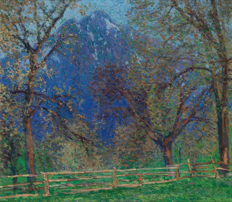 Orchard with blossoming trees and a cart, oil on canvas by Charles Johann Palmié