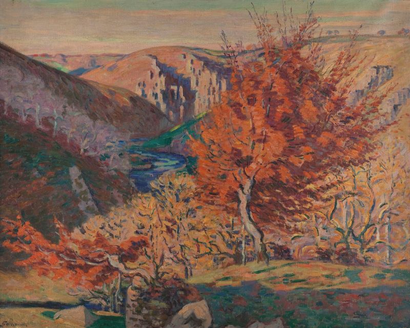 Pintura al óleo de Armand Guillaumin que presenta una roca y suaves matices en un paisaje