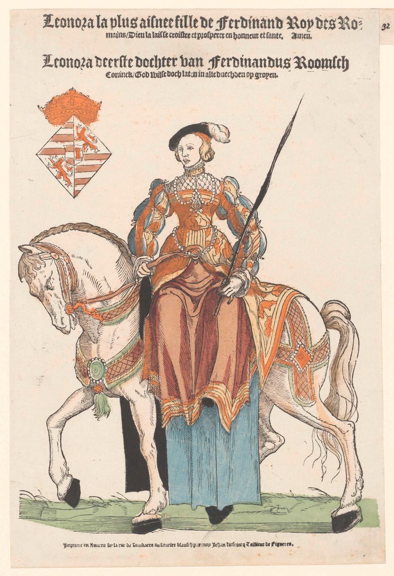Portret van Eleonora van Oostenrijk a caballo, óleo sobre lienzo de Hans Liefrinck