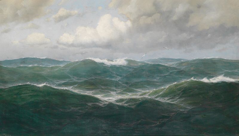 Dynamic ocean waves in oil painting by Max Jensen