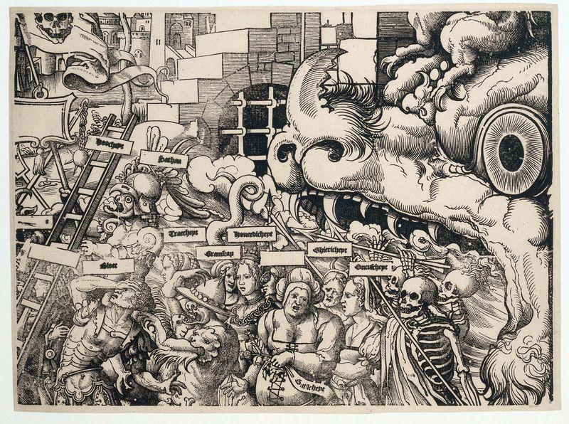 Escena alegórica de la lucha entre la luz y la oscuridad, papel de Cornelis Anthonisz.