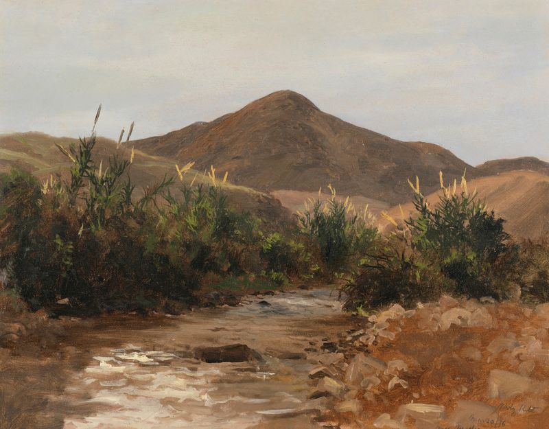 Paisaje que representa terreno accidentado y colinas distantes de Lockwood de Forest, pintura al óleo