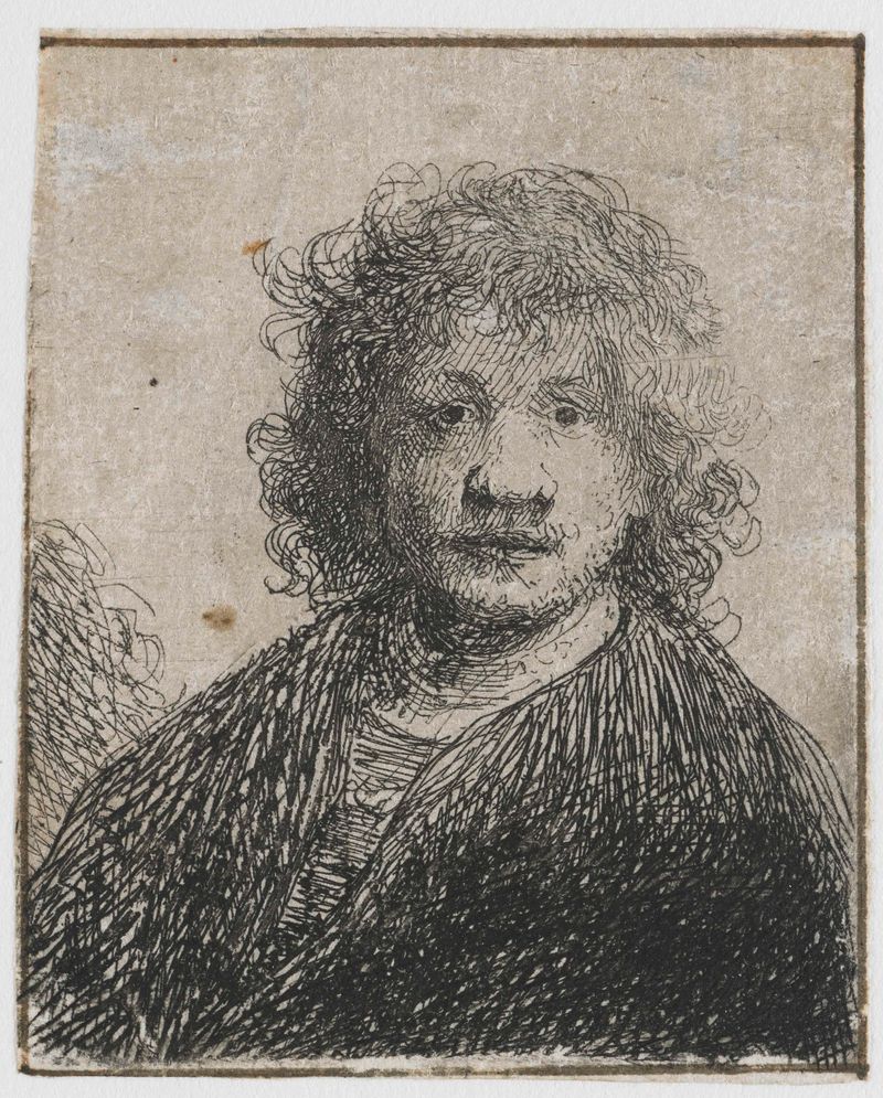 Autorretrato com um Nariz Largo de Rembrandt van Rijn, gravura de um homem usando um chapéu de pele.