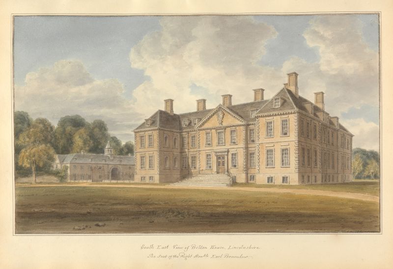South East View of Belton House, aquarela sobre papel de John Buckler