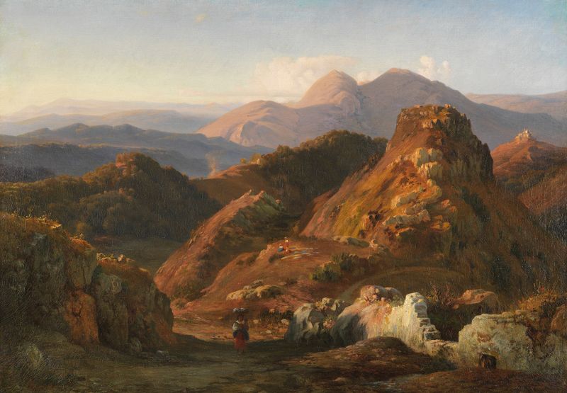 Twilight landscape with mountains, oil on canvas by Louis Gurlitt