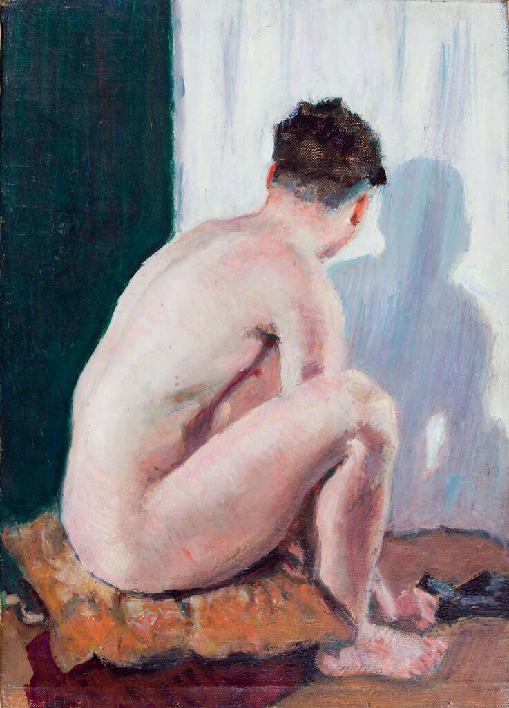 Retrato de un joven sentado de espaldas, óleo sobre lienzo de Denman Waldo Ross