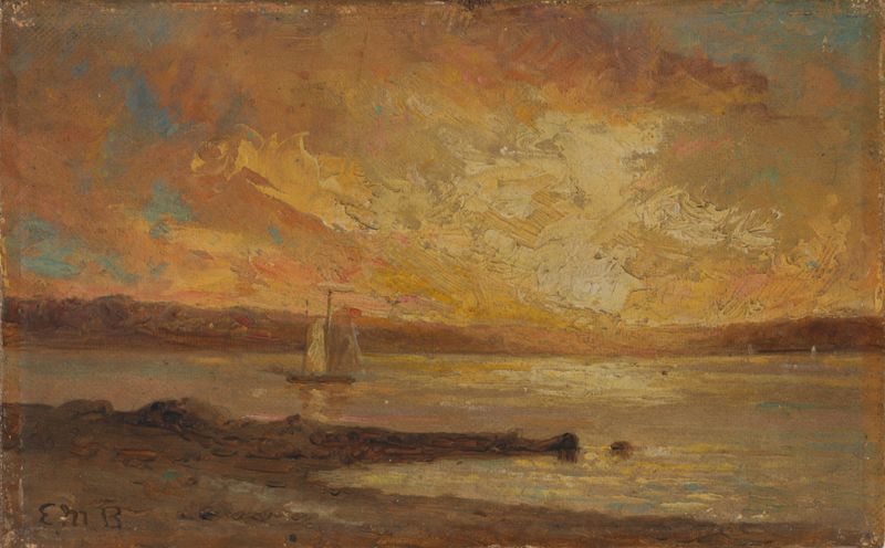Barco no mar, óleo sobre tela de Edward Mitchell Bannister