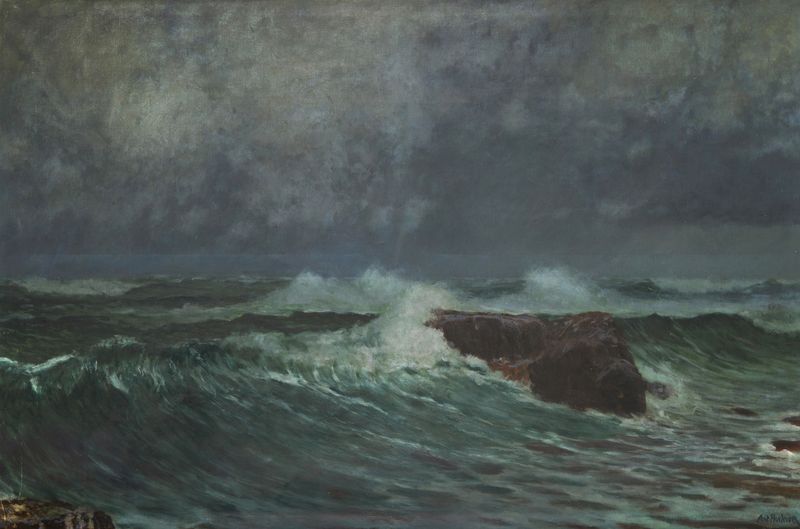 Landscape with stormy sky and vibrant foreground by Antonín Hudeček, oil painting