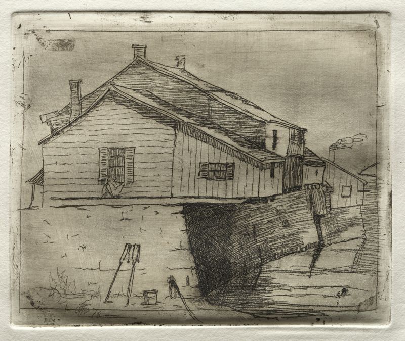 House Over Water de Otto Henry Bacher, realismo, que muestra aguas tranquilas y arquitectura