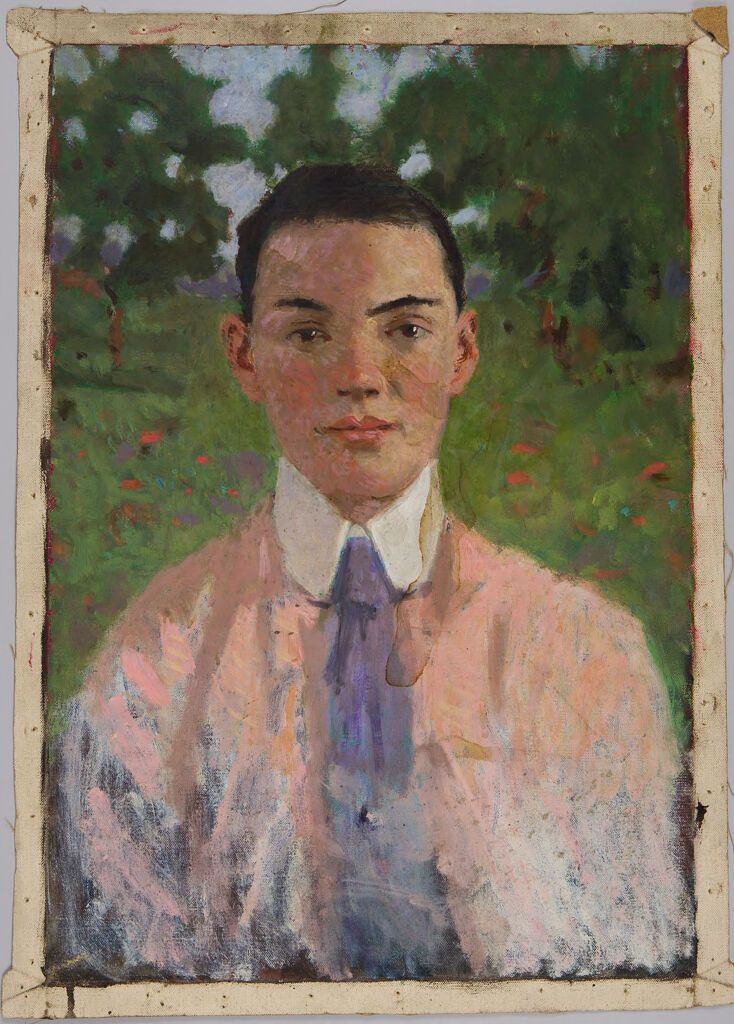 Retrato de un joven con camisa y corbata, pintura al óleo de Denman Waldo Ross