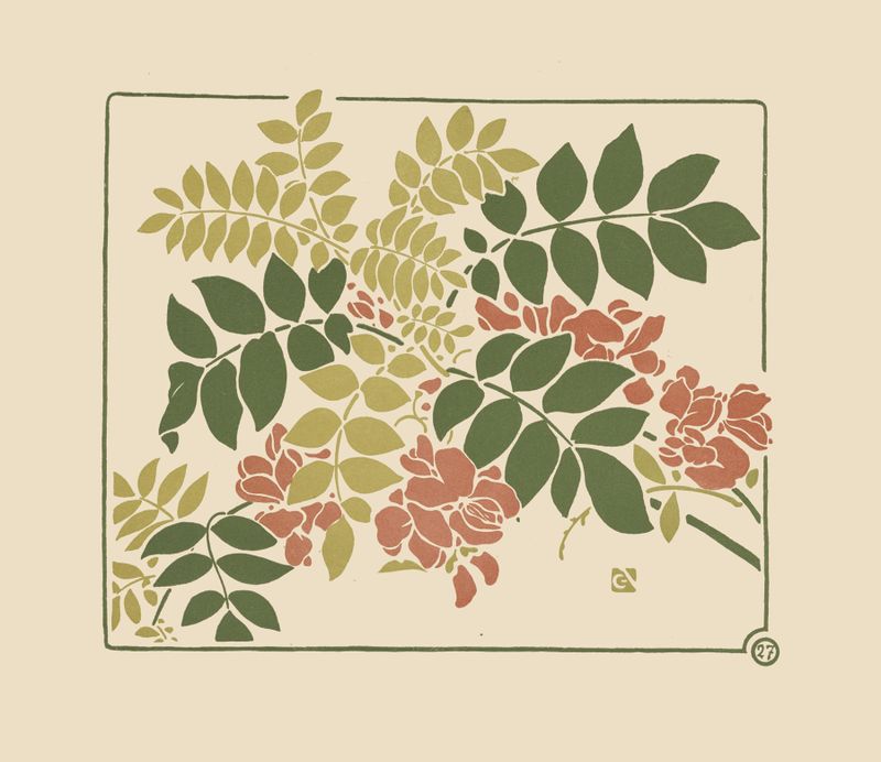 Abstract botanical design in ink on paper by George Auriol
