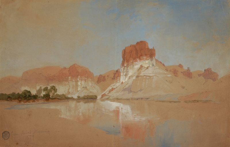 Green River, Wyoming Territory by Thomas Moran, oil on canvas depicting a river flowing through mountains