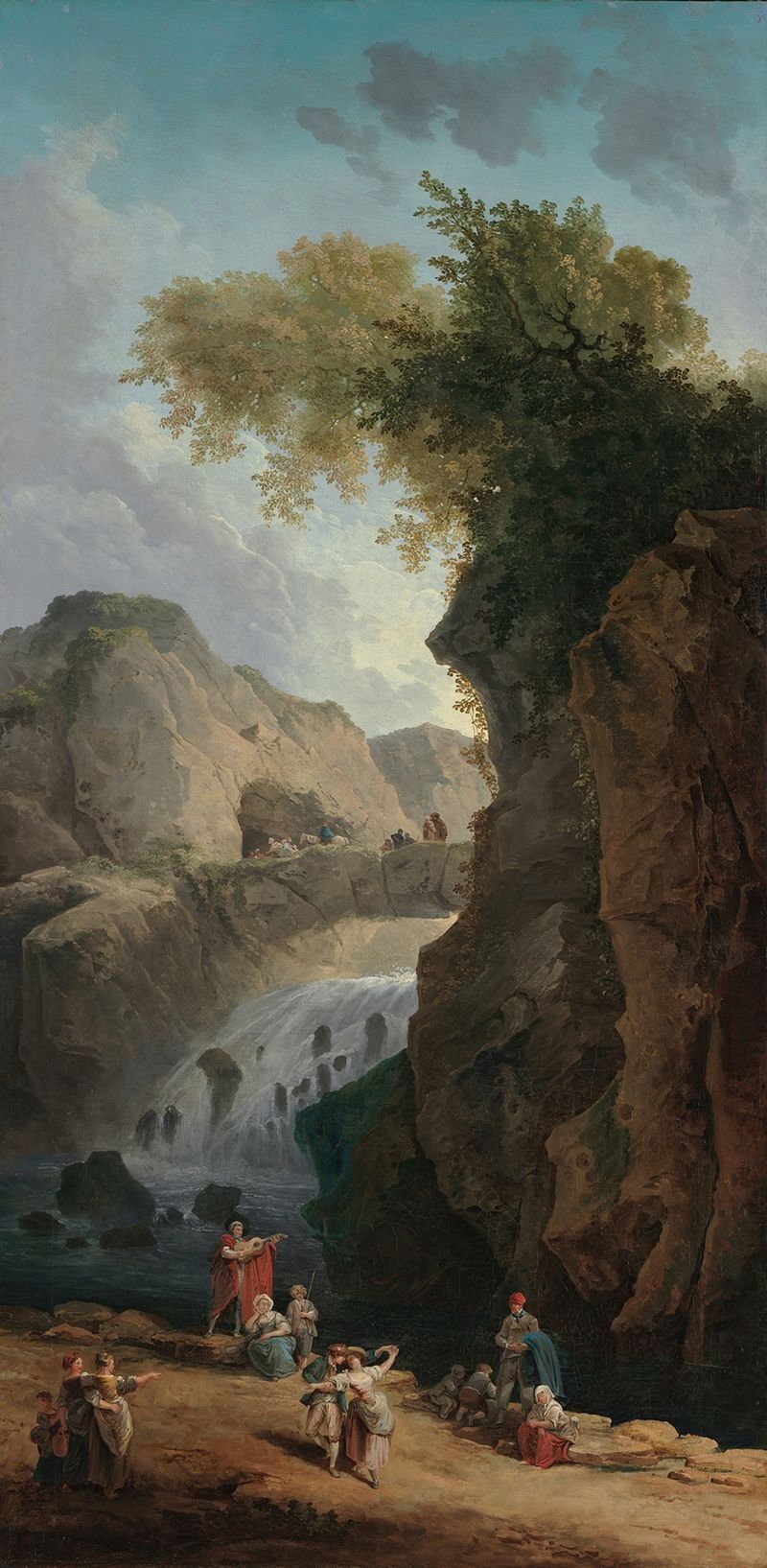 La Danza de Hubert Robert, óleo sobre lienzo que muestra figuras en colores vibrantes.