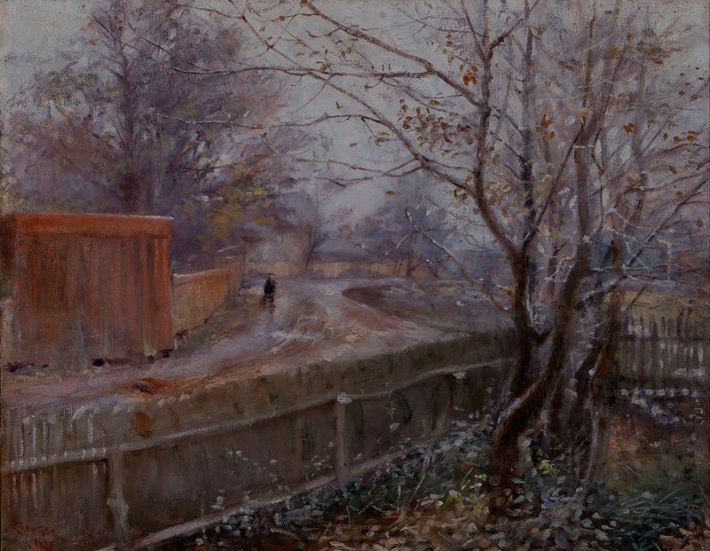 Autumn landscape with golden foliage, oil painting by Nils Kreuger