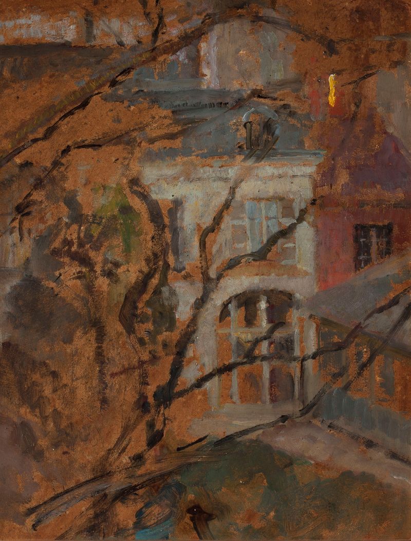 Interior scene with foliage outside the window, oil painting by Olga Boznanska