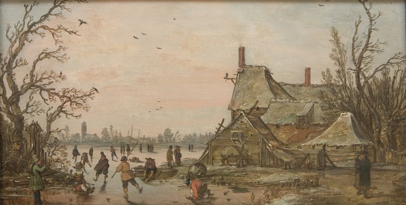 Paisagem de inverno com uma cena de fazenda de Jan van Goyen, pintura a óleo