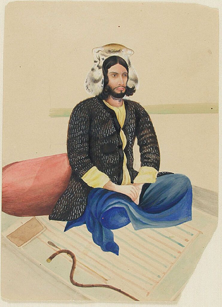 Retrato de Ahmad Saba Sint, aquarela sobre papel de Burdha Ram