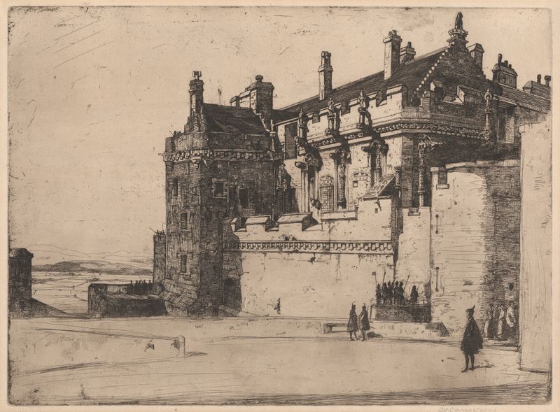 Paisagem representando O Palácio dos Stuart de David Young Cameron, pintura a óleo
