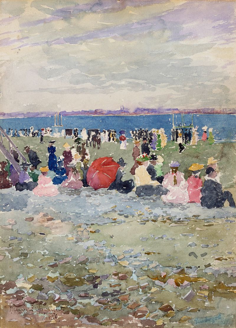 Revere Beach by Maurice Prendergast, oil painting depicting a lively summer scene with figures.