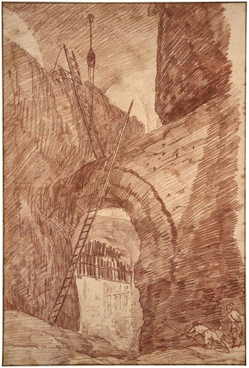 Granero de heno en la ruina del palacio de los emperadores en Roma de Hubert Robert, pintura al óleo