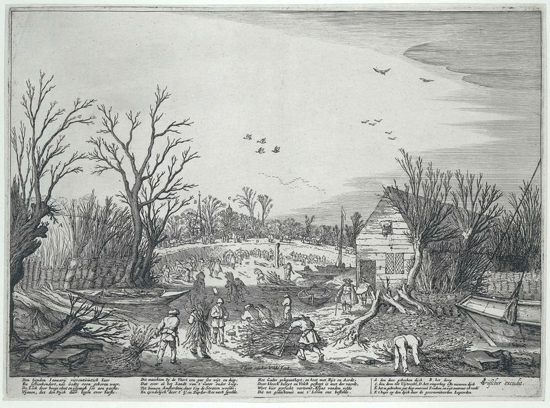 Etching by Esaias van de Velde depicting a landscape with a river and village restoration