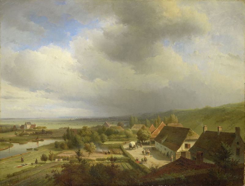 Paisaje montañoso cerca de Wageningen, pintura al óleo de Abraham Johannes Couwenberg