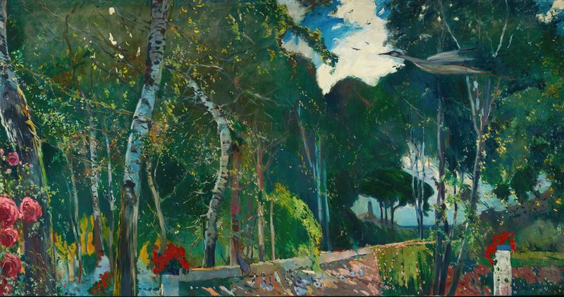 Abstract landscape in blue hues, oil on canvas by Joaquin Mir Trinxet