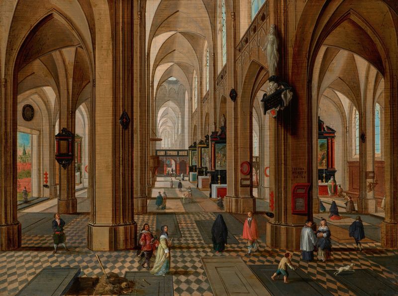 Interior of Antwerp Cathedral, oil on canvas by Pieter Neeffs the younger