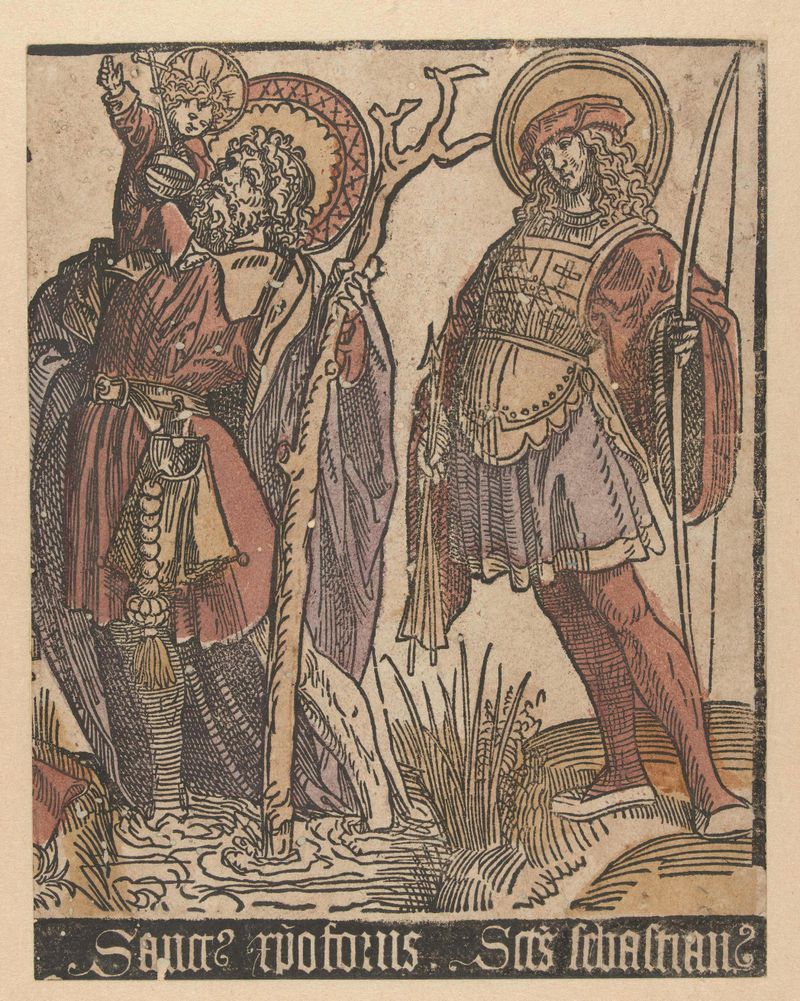 De heiligen Christoffel en Sebastiaan, têmpera sobre painel de Jacob Cornelisz van Oostsanen
