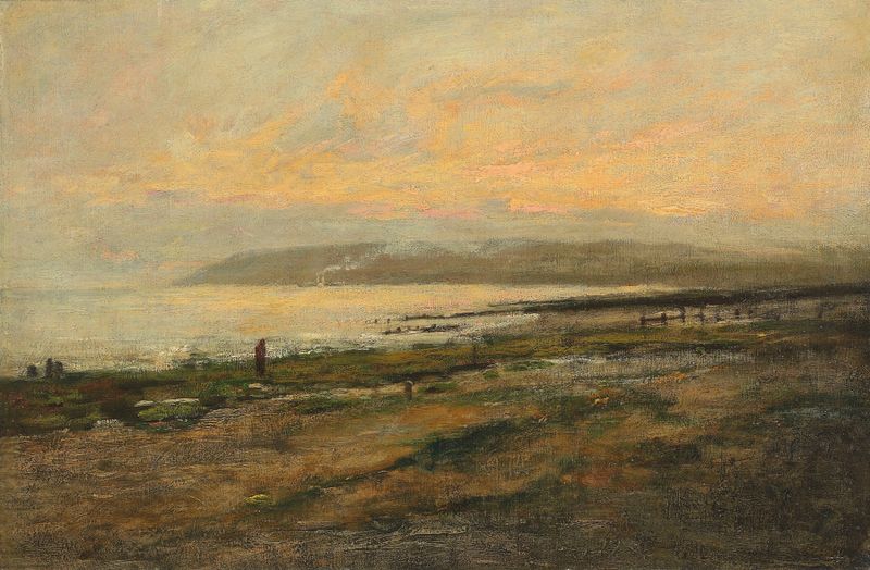 Figures on a beach at sunset, oil painting by Philip Wilson Steer