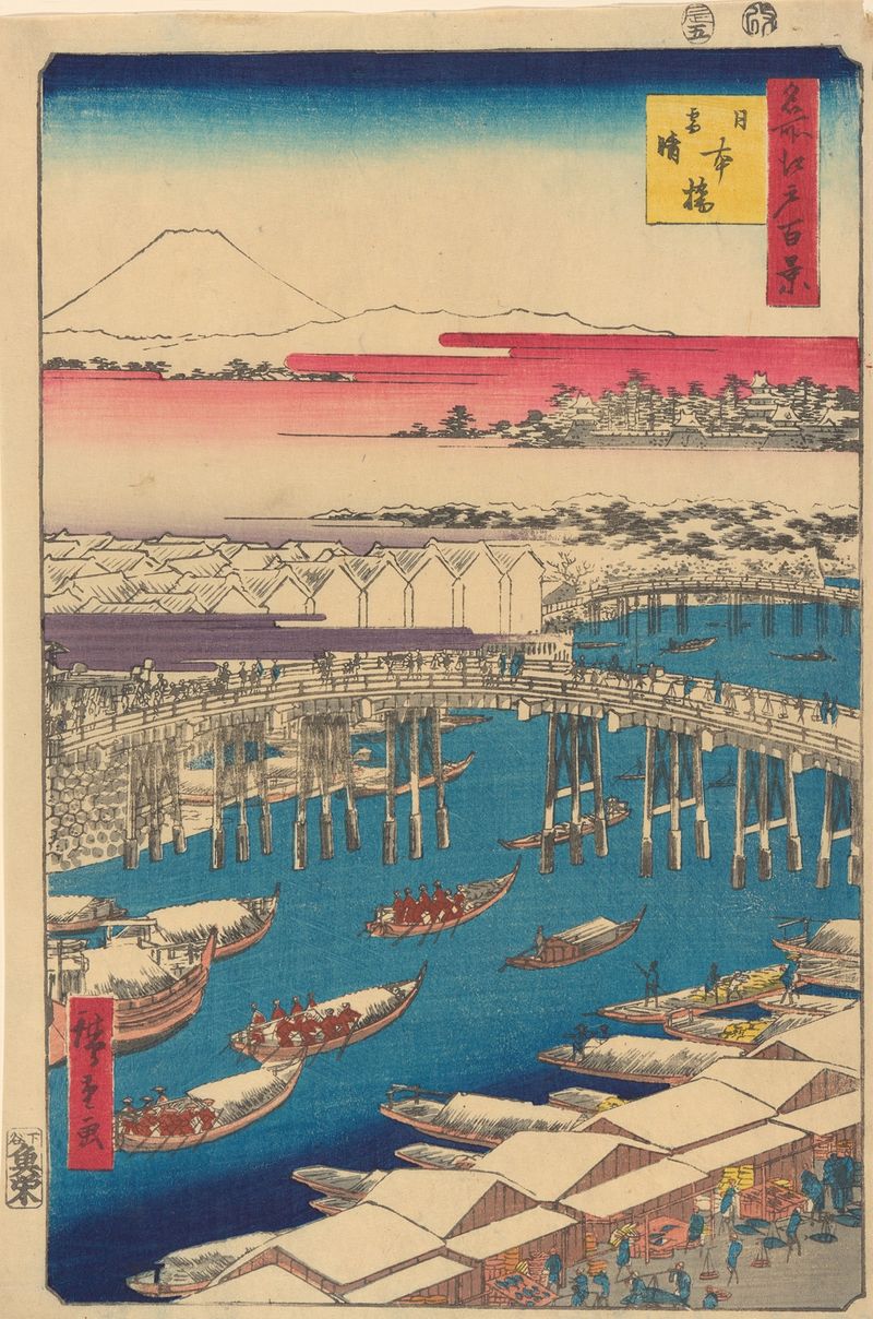 Nihonbashi; Clearing Weather after Snow xilografía de Utagawa Hiroshige