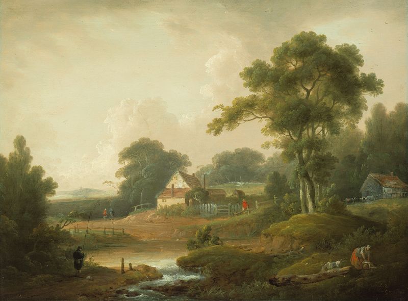 Landscape with Fisherman and Washerwoman, oil on canvas by John Rathbone