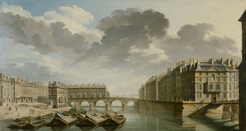 Rococo landscape by Nicolas Jean-Baptiste Raguenet, depicting Le Quai des Ormes, 1757