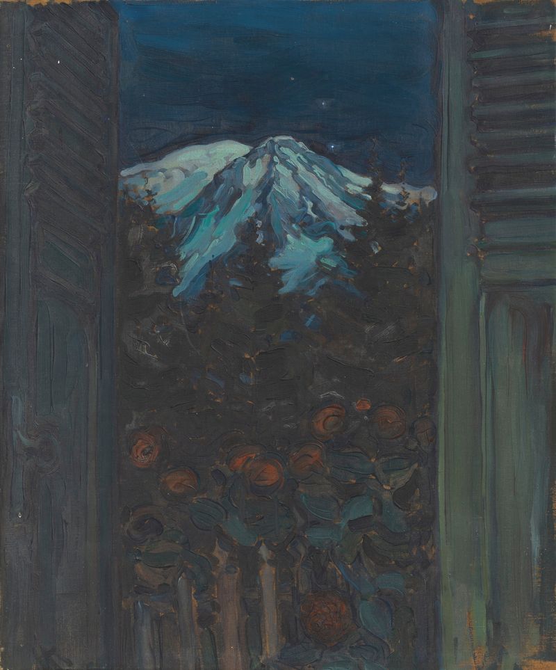 Mont Blanc at night, oil on canvas by Maria Yakunchikova, depicting a mountain under a starry sky.