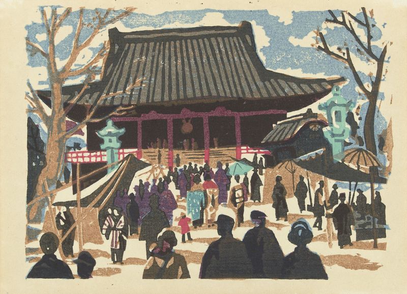 Obra Ukiyo-e que representa el Templo Asakusa Kanno de Saitô Kiyoshi
