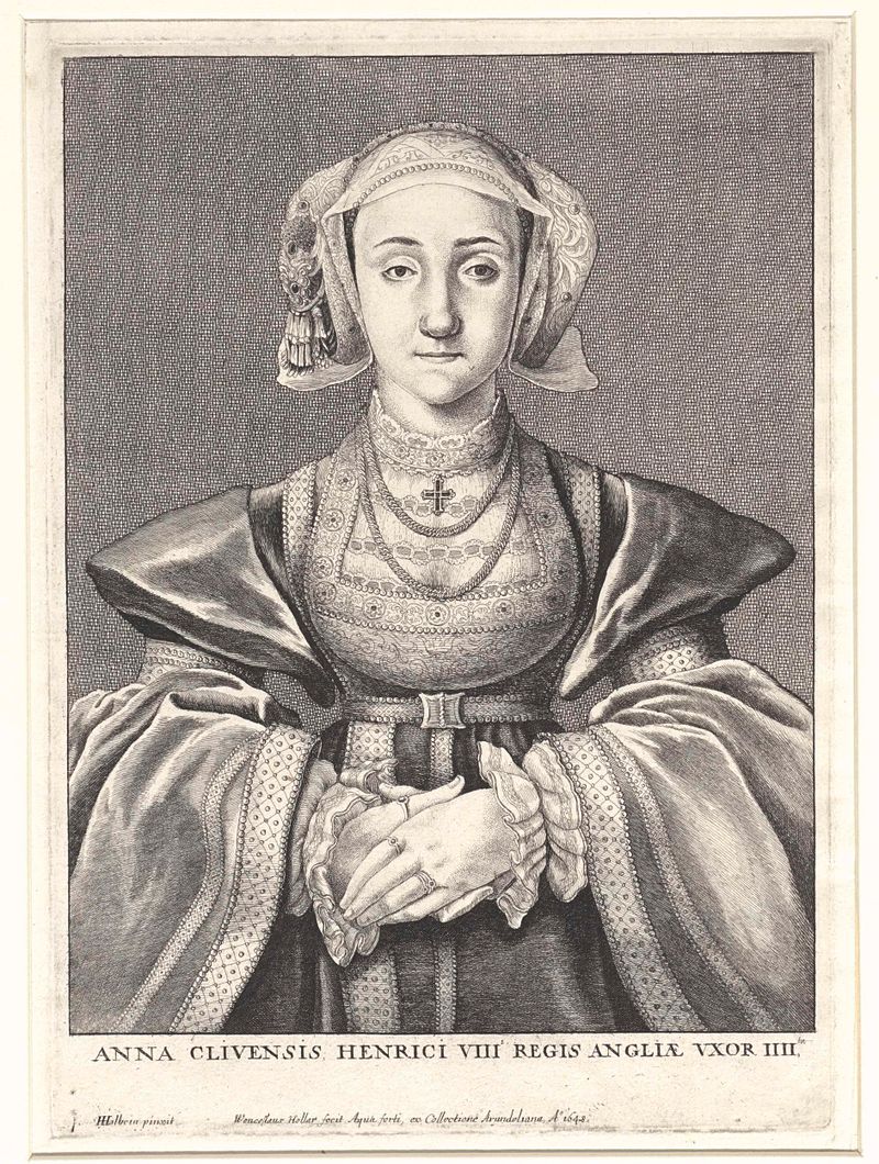 Grabado de Ana de Cleves, reina de Inglaterra, por Wenceslaus Hollar