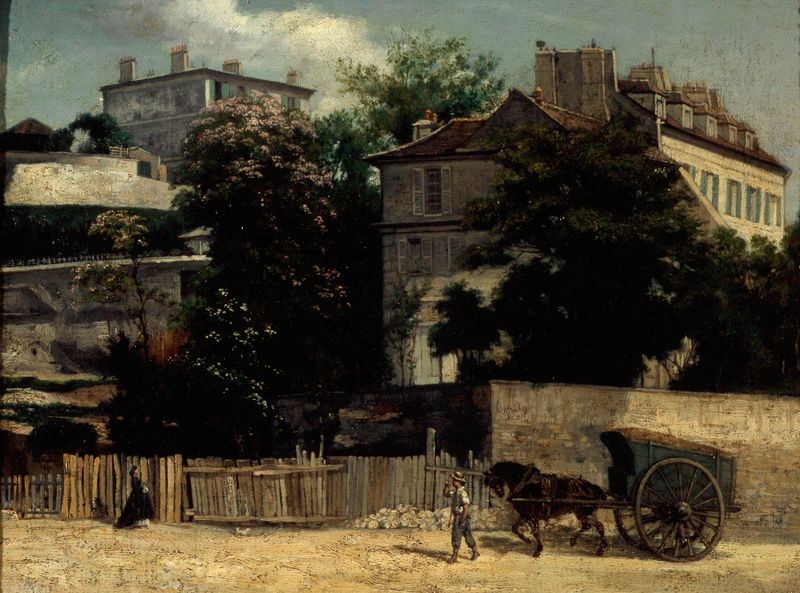 Cena de gênero que retrata a vida urbana em La rue d’Orchamp à Montmartre de Napoléon-Joseph Bellardel