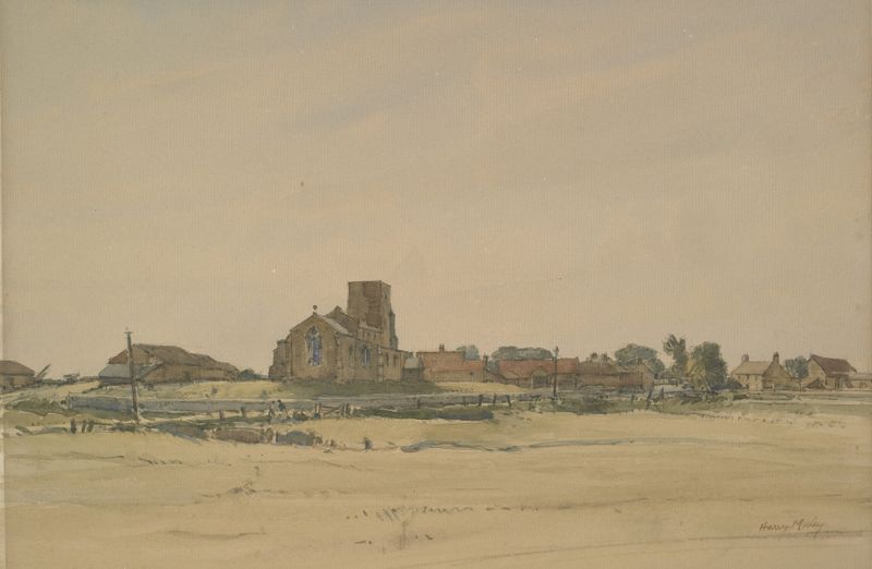 Landscape oil painting by Harry Morley depicting Morston Church in Norfolk