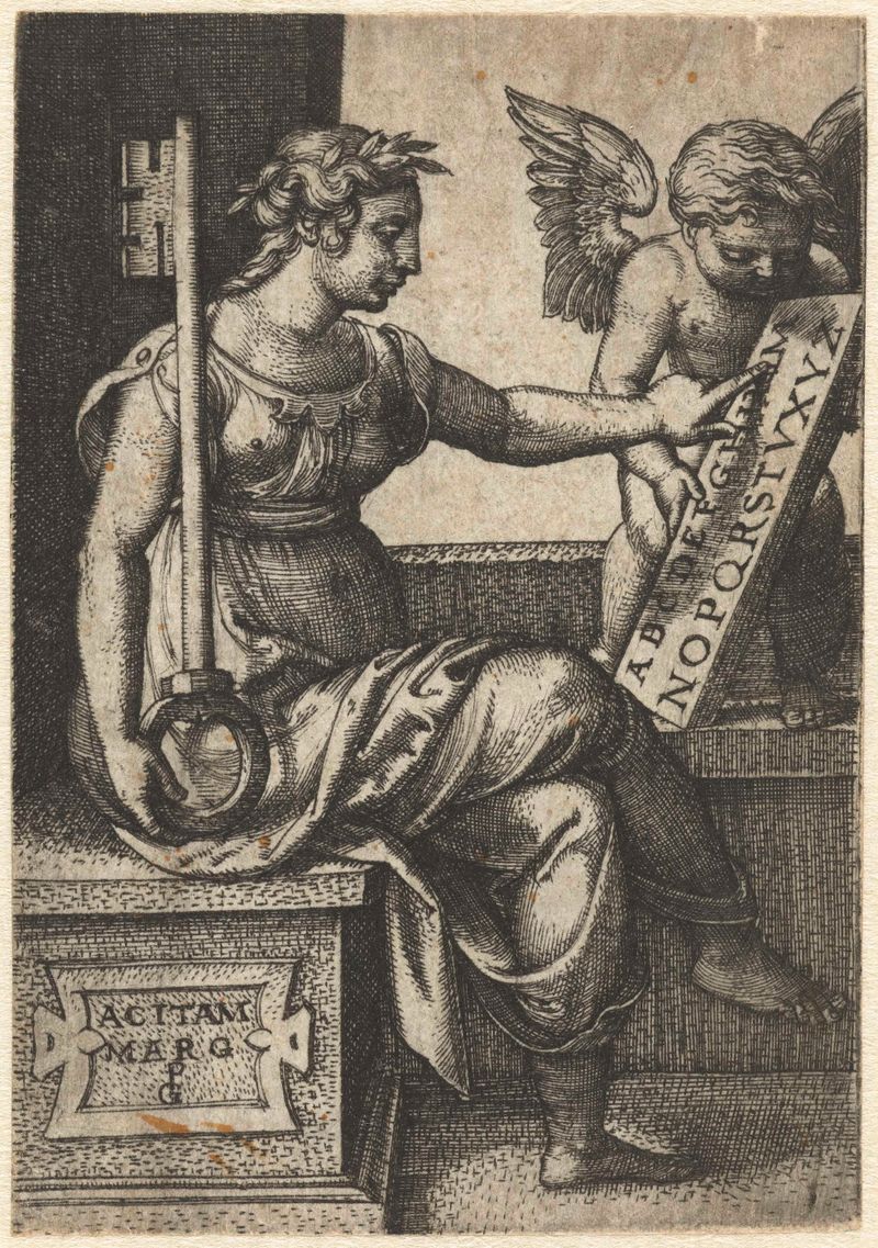 Gravura de Georg Pencz retratando uma mulher lendo um livro, imersa em pensamentos.