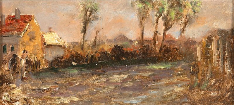 A Landscape with Figures de Theodor Von Hörmann, que muestra siluetas en un paisaje al atardecer.