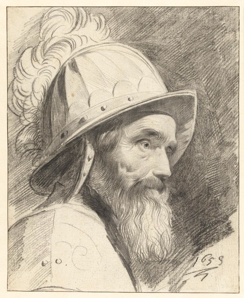 Portrait of a warrior with a helm, created by Leendert van der Cooghen, oil painting