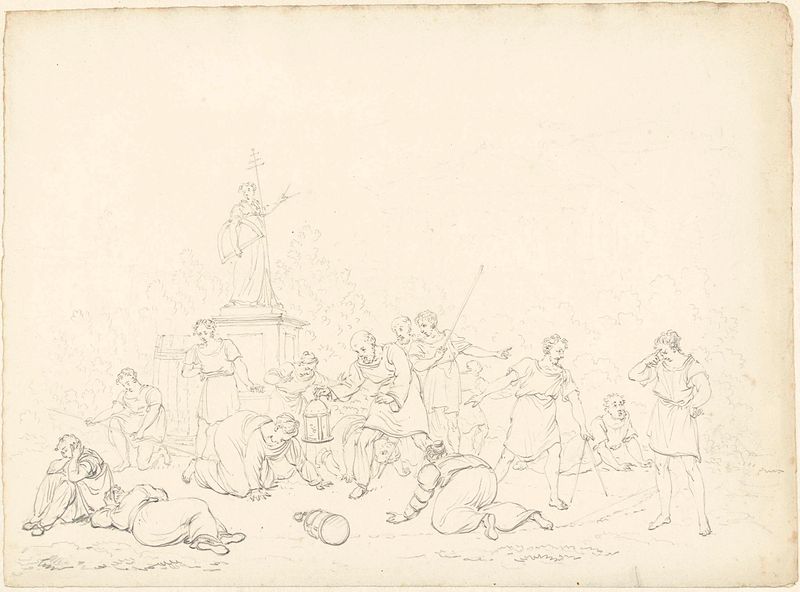 Diogenes searching for a man with a lantern, paper drawing by Pieter Bartholomeusz. Barbiers