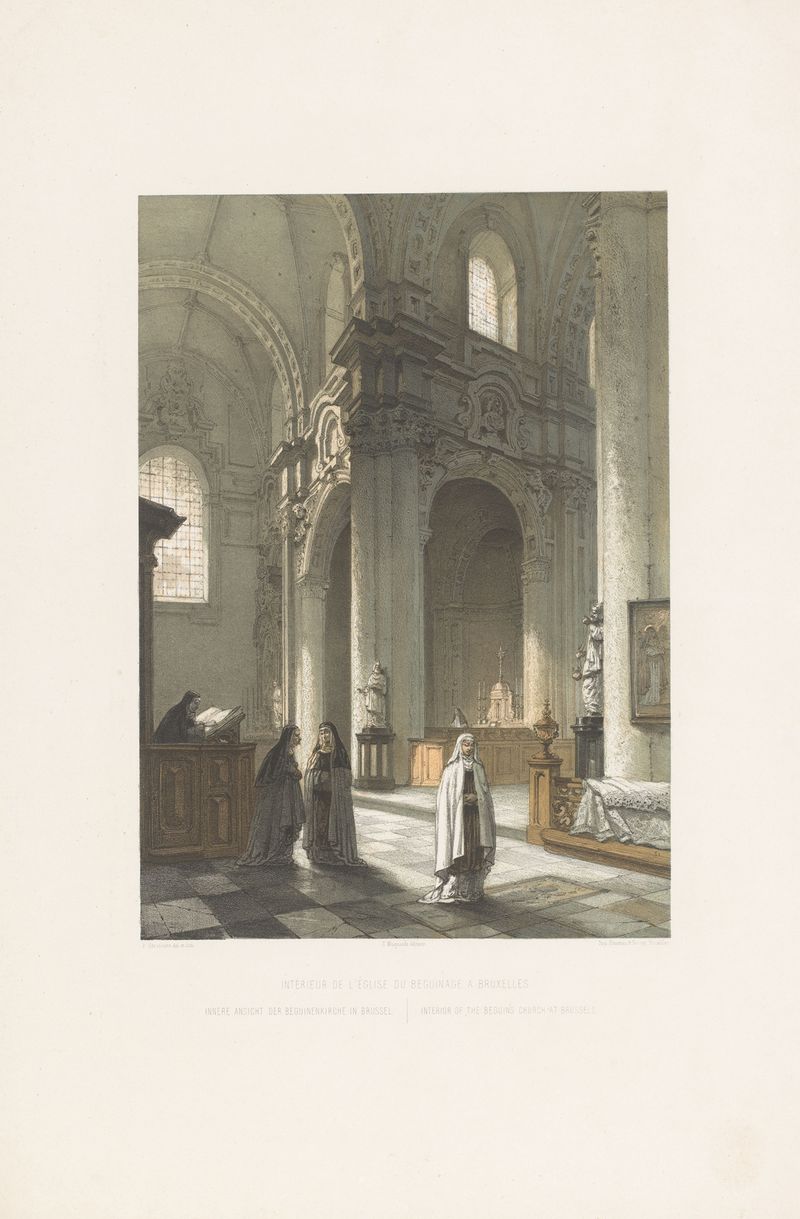 Interior da igreja das Beguinas em Bruxelas, óleo sobre tela de François Stroobant