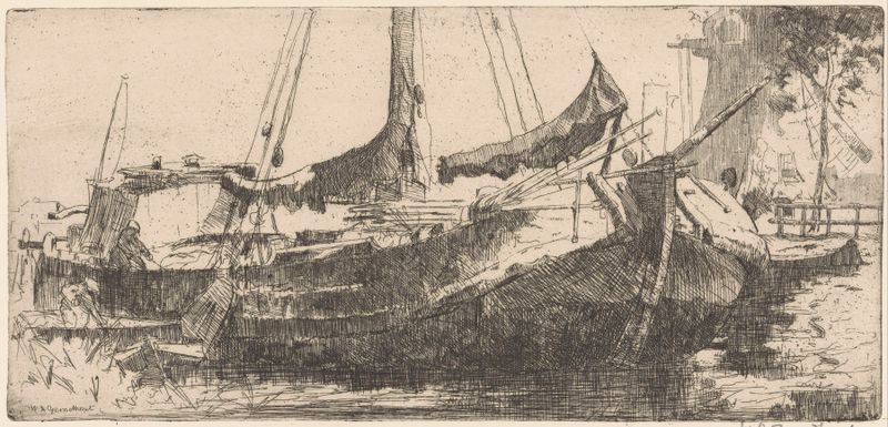 Laakhaven en Laakmolen em Den Haag por Willem Adrianus Grondhout, pintura a óleo de um canal sereno.