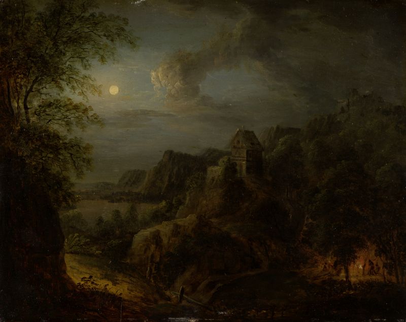 Landscape with Full Moon, oil on canvas by Johann Georg Trautmann