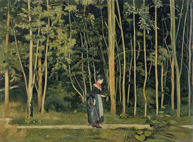 Landscape of a forest with a path by Ferdinand Hodler, oil painting