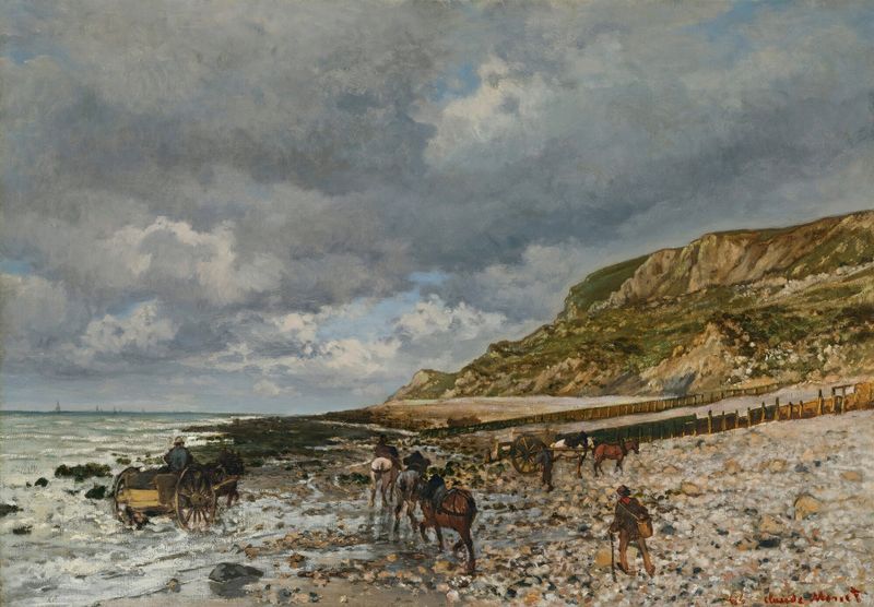 Cena marinha com barcos e ondas, pintura a óleo de Claude Monet